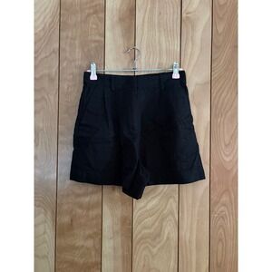 Mango MNG Black Linen Blend Pleated High Waisted Shorts Womens XS Elastic Back